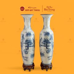 Lộc Bình 1M4 Men Rạn Vẽ Kỹ Họa Tiết Phúc Đức