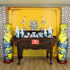 Lộc Bình 1M4 Men Vàng Họa Tiết Công Đào