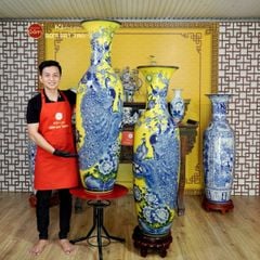 Lộc Bình 1M4 Men Vàng Họa Tiết Công Đào