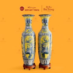 Lộc Bình 1M4 Men Vàng Họa Tiết Tứ Cảnh