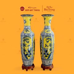 Lộc Bình 1M4 Men Vàng Họa Tiết Tứ Cảnh