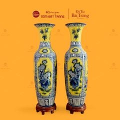 Lộc Bình 1M4 Men Vàng Họa Tiết Tứ Cảnh