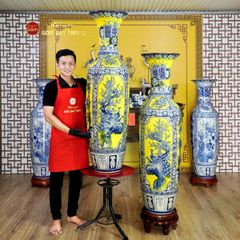 Lộc Bình 1M4 Men Vàng Họa Tiết Tứ Cảnh