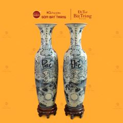 Lộc Bình 1M6 Men Chàm Cổ Vẽ Kỹ Phúc Đức