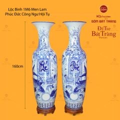 Lộc Bình 1M6 Men Lam Họa Tiết Phúc Đức Công Ngư Hội Tụ