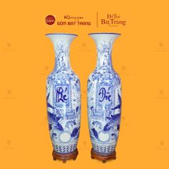 Lộc Bình 1M6 Men Lam Họa Tiết Phúc Đức Công Ngư Hội Tụ