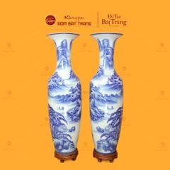 Lộc Bình 1M6 Men Lam Họa Tiết Vẽ Sơn Thủy