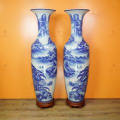 Lộc Bình 1M6 Men Lam Họa Tiết Vẽ Sơn Thủy