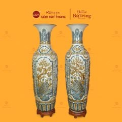 Lộc Bình 1M6 Men Rạn Họa Tiết Tứ Quý Đắp Nổi