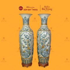 Lộc Bình 1M6 Men Rạn Họa Tiết Tứ Quý Đắp Nổi