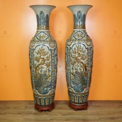 Lộc Bình 1M6 Men Rạn Họa Tiết Tứ Quý Đắp Nổi