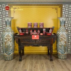 Lộc Bình 1M6 Men Rạn Họa Tiết Tứ Quý Đắp Nổi