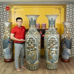 Lộc Bình 1M6 Men Rạn Họa Tiết Tứ Quý Đắp Nổi