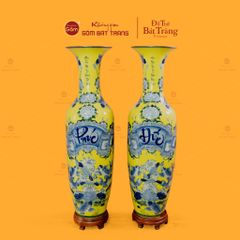 Lộc Bình 1M6 Men Vàng Họa Tiết Phúc Đức