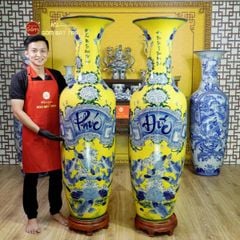 Lộc Bình 1M6 Men Vàng Họa Tiết Phúc Đức