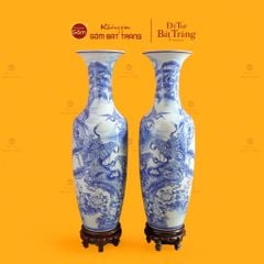 Lộc Bình Béo 1M4 Men Lam Họa Tiết Tùng Hạc