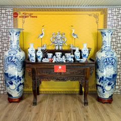 Lộc Bình Béo 1M6 Men Lam Họa Tiết Phúc Đức