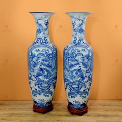 Lộc Bình Béo 1M6 Men Lam Họa Tiết Bích Thư