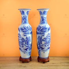 Lộc Bình 1M4 Men Lam Họa Tiết Vẽ Sơn Thủy