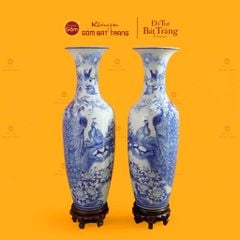 Lộc Bình 1M4 Men Lam Họa Tiết Công Đào