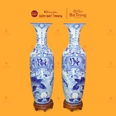 Lộc Bình Men Lam Họa Tiết Phúc Đức Vượng Tài Song Ngư