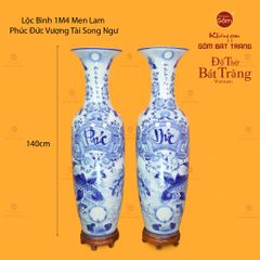 Lộc Bình Men Lam Họa Tiết Phúc Đức Vượng Tài Song Ngư