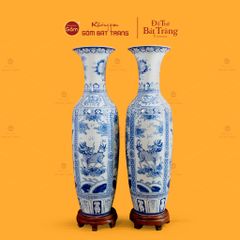 Lộc Bình 1M4 Men Lam Họa Tiết Tứ Linh