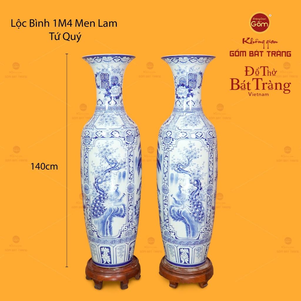 Lộc Bình Men Lam Họa Tiết Tứ Quý