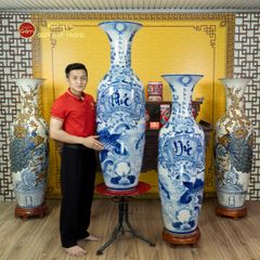 Lộc Bình Men Lam Họa Tiết Phúc Đức Vượng Tài Song Ngư