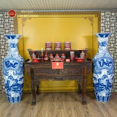 Lộc Bình Men Lam Họa Tiết Phúc Đức