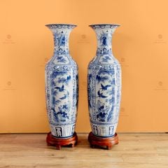 Lộc Bình 1M2 Men Lam Họa Tiết Phúc Đức Tứ Cảnh