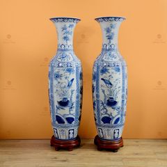 Lộc Bình 1M4 Men Lam Họa Tiết Tứ Linh