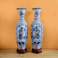 Lộc Bình 1M4 Men Lam Họa Tiết Tứ Linh