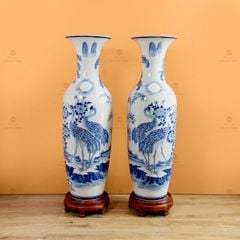 Lộc Bình 1M2 Men Lam Họa Tiết Tùng Hạc