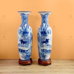 Lộc Bình 1M2 Men Lam Họa Tiết Tùng Hạc