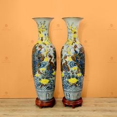 Lộc Bình 1M4 Men Rạn Đắp Nổi Họa Tiết Công Đào