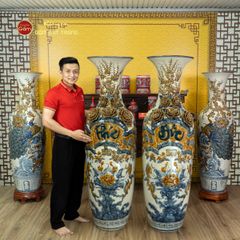 Lộc Bình Men Rạn Họa Tiết Phúc Đức Hoa Sen Đắp Nổi