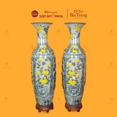 Lộc Bình Men Rạn Họa Tiết Tứ Cảnh Hoa Vàng Đắp Nổi