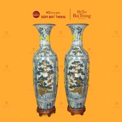 Lộc Bình Men Rạn Họa Tiết Tứ Cảnh Hoa Vàng Đắp Nổi