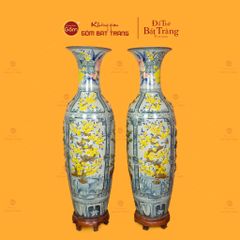 Lộc Bình Men Rạn Họa Tiết Tứ Cảnh Hoa Vàng Đắp Nổi