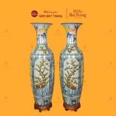 Lộc Bình Men Rạn Họa Tiết Tứ Cảnh Hoa Vàng Đắp Nổi