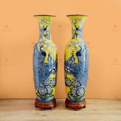 Lộc Bình 1M4 Men Vàng Họa Tiết Công Đào