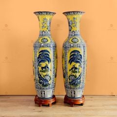 Lộc Bình 1M4 Men Vàng Họa Tiết Tứ Cảnh