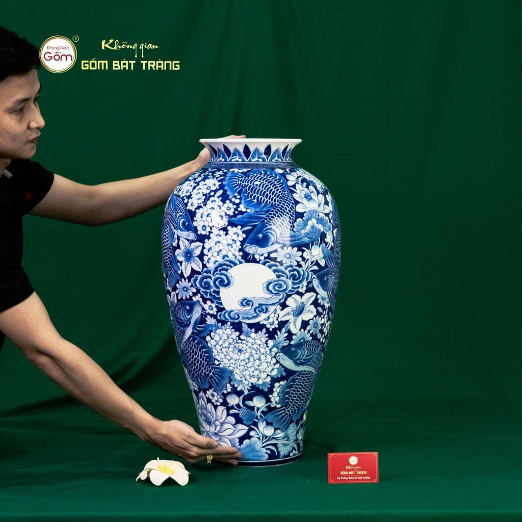 Mai Bình Cửu Ngư Chầu Nguyệt Lam Ngọc Bình An