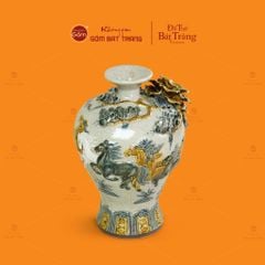 Mai Bình Men Rạn Đắp Nổi Họa Tiết Bát Mã