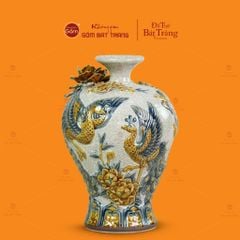 Mai Bình Men Rạn Đắp Nổi Họa Tiết Công Đào