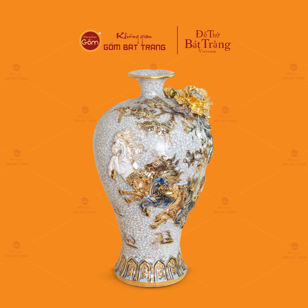 Mai Bình Men Rạn Đắp Nổi Vẽ Vàng Mã Đáo Thành Công