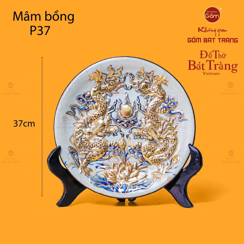 Mâm Bồng Long Phụng Trình Tường Men Rạn Vẽ Vàng