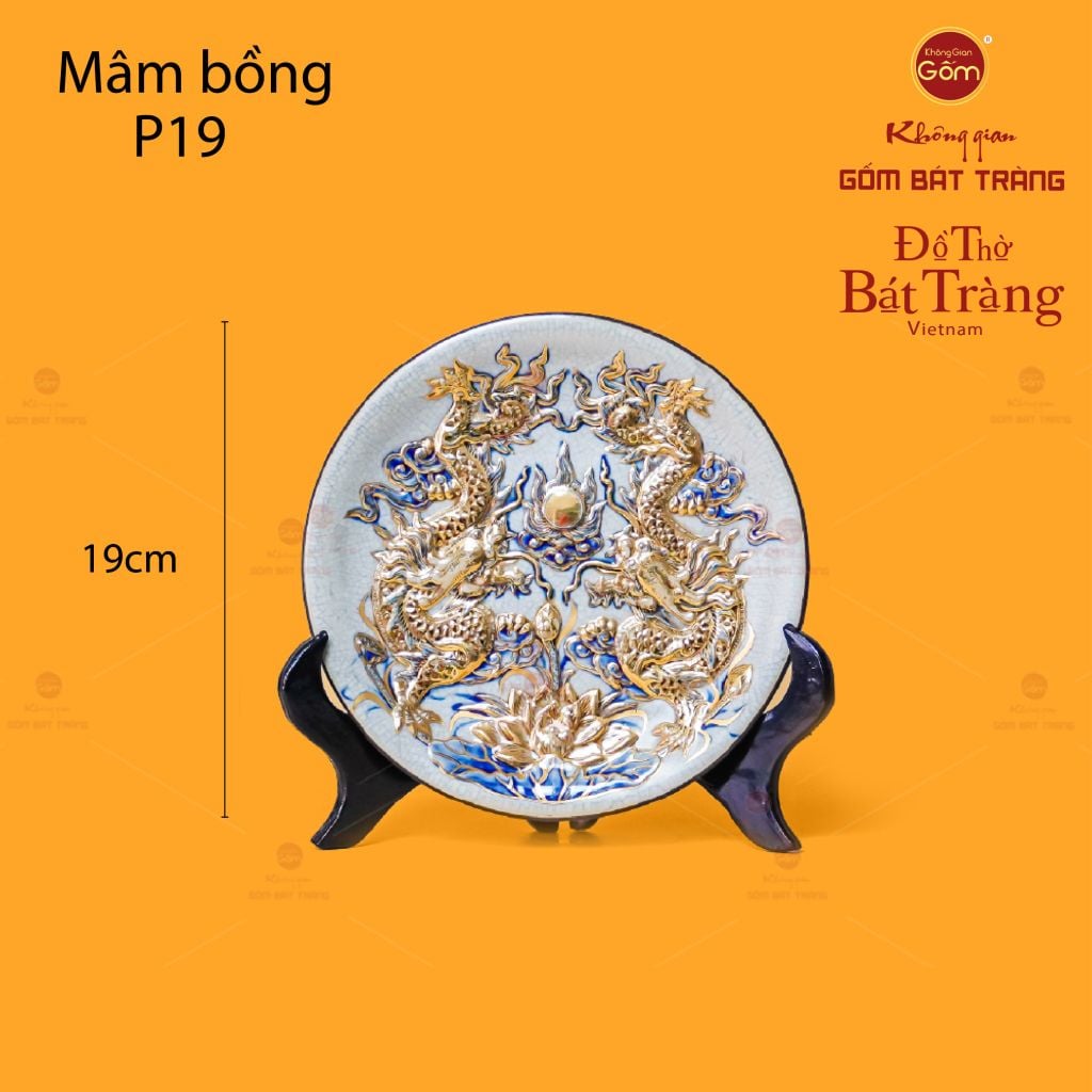Mâm Bồng Long Phụng Trình Tường Men Rạn Vẽ Vàng