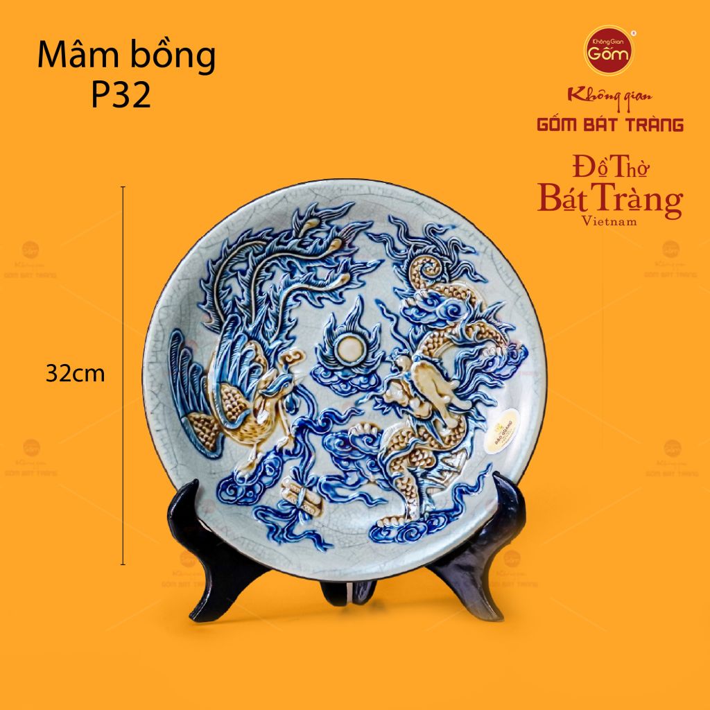 Mâm Bồng Men Rạn Họa Tiết Long Phụng Trình Tường
